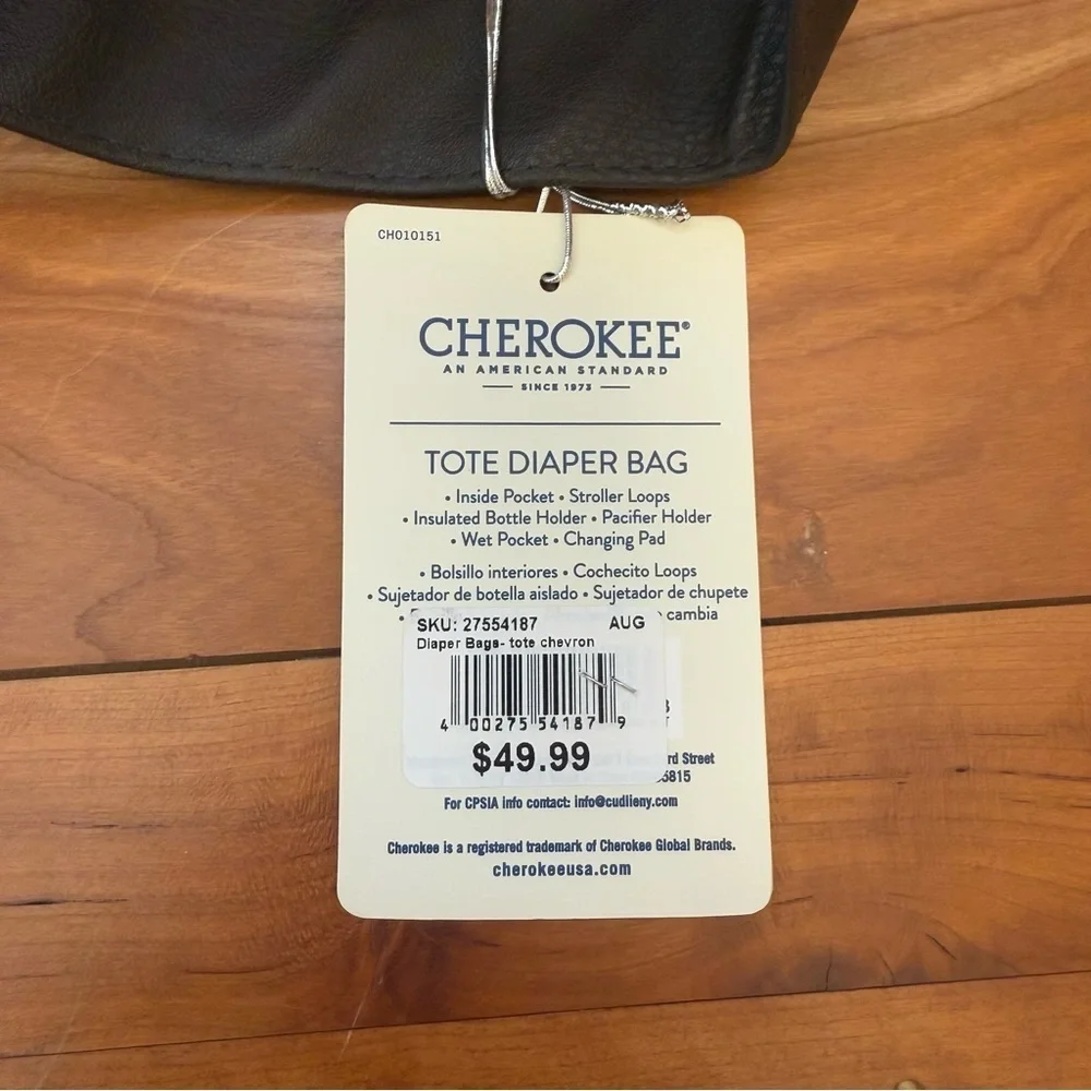 Cherokee Tote Diaper Bag Stroller Loops, Insulated Bottle Holder, Changing Pad